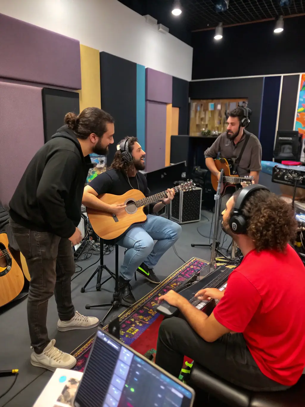 A visually appealing image of a collaborative music project involving local artists and community members, showcasing the creation of a unique musical piece that reflects the cultural diversity and artistic talent within the region.