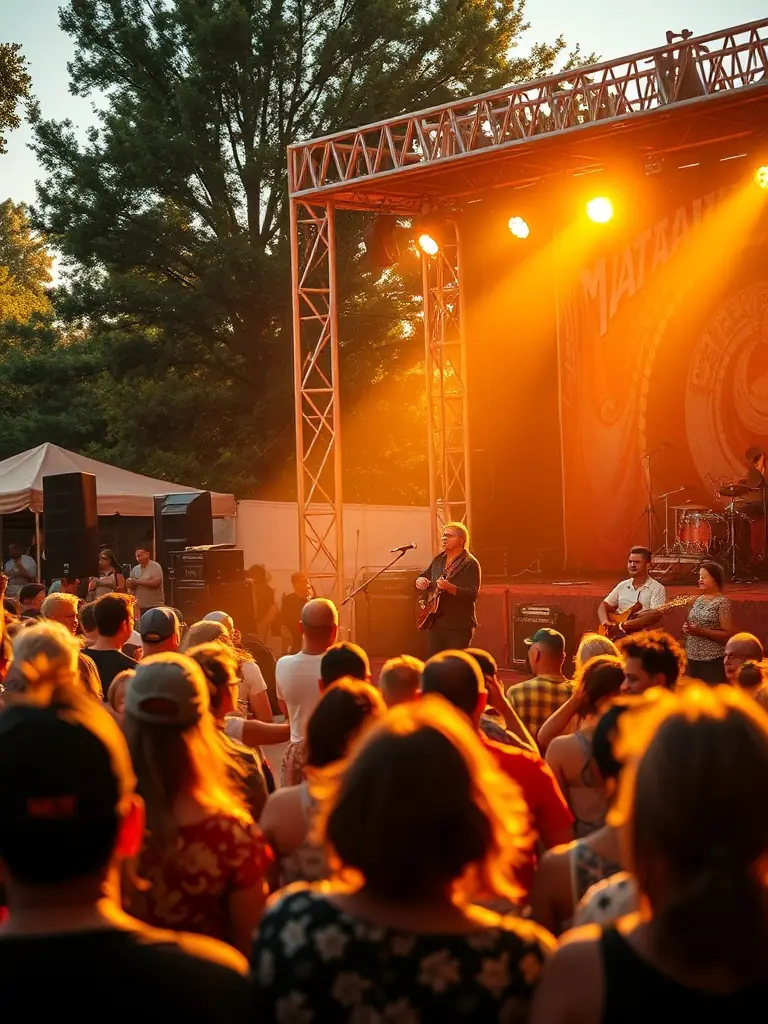 A dynamic image of a live music performance organized by ASS RYTMIC MUSIC in a public square in Dijon, featuring local musicians and a diverse audience enjoying the show.
